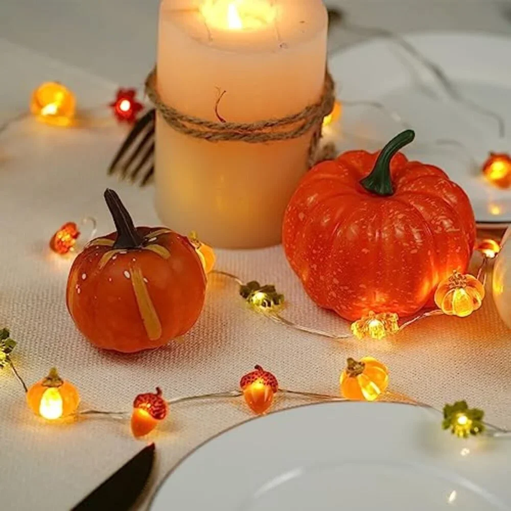 Fall String Lights Acorn Pumpkin Maple Leaf 3D LED 10 FT Thanksgiving Lights
